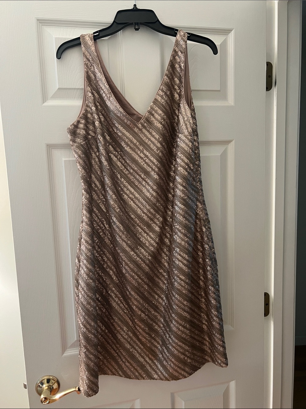 Banana Republic Metallic Taupe and gold Sleeveless V-Neck Dress
